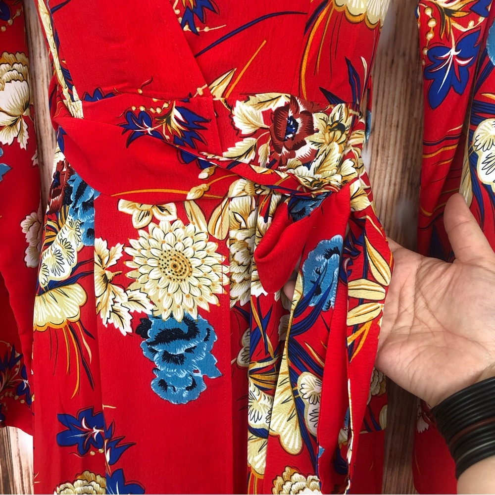NWT Pretty Little Thing Red Floral Print Kimono Maxi Dress - Picture 9 of 16